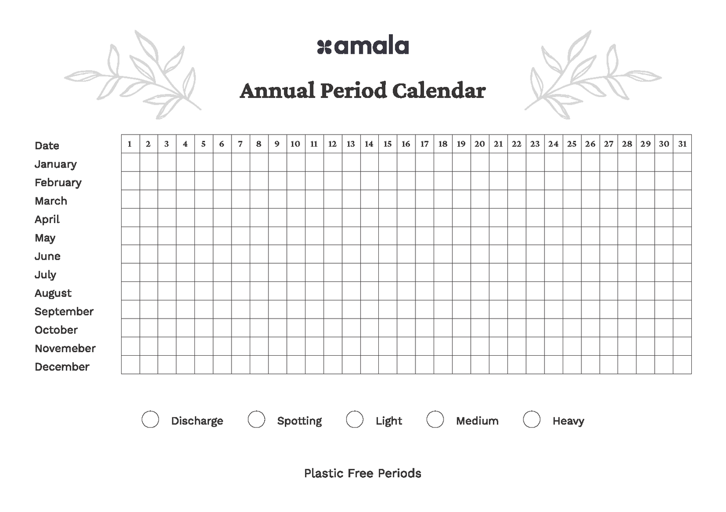 English Period Tracking Calendar