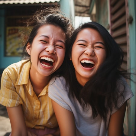 Two smiling Cambodian girls 